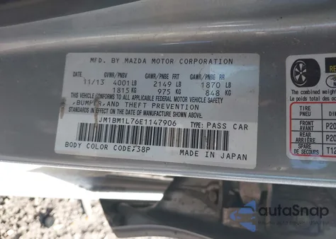 2014 Mazda Mazda3 I Touring from USA, damaged, VIN JM1BM1L76E1147906